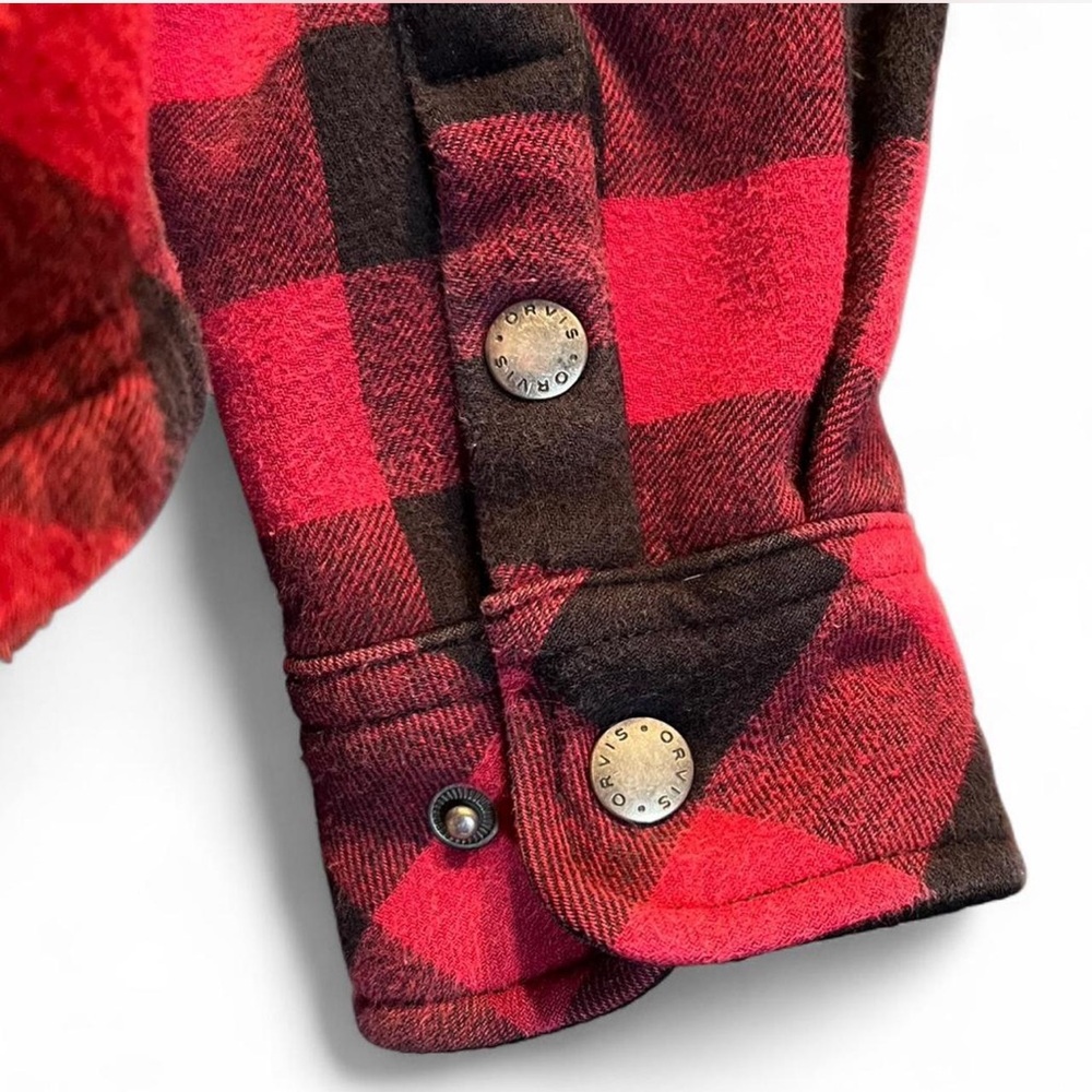 ❤️Orvis Flannel Buffalo Plaid Red & Black Snap Shacket w Pockets - Picture 3 of 7